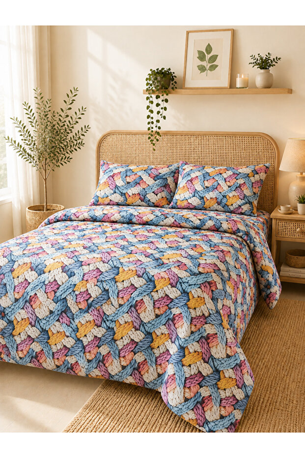 Double Duvet Cover Set 100% Cotton Ranforce 5D Digital Printing Knitted Patterned Modern Design