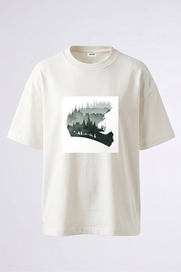 Mountainbike Helmet Design Back Printed Cotton White Oversize T-Shirt