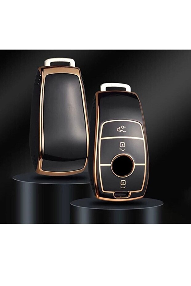 غطاء مفتاح سيليكون ذكي متوافق مع سيارات مرسيدس C، E، S، G Class AMG، مزود بثلاثة أزرار، أسود نانو ذهبي
