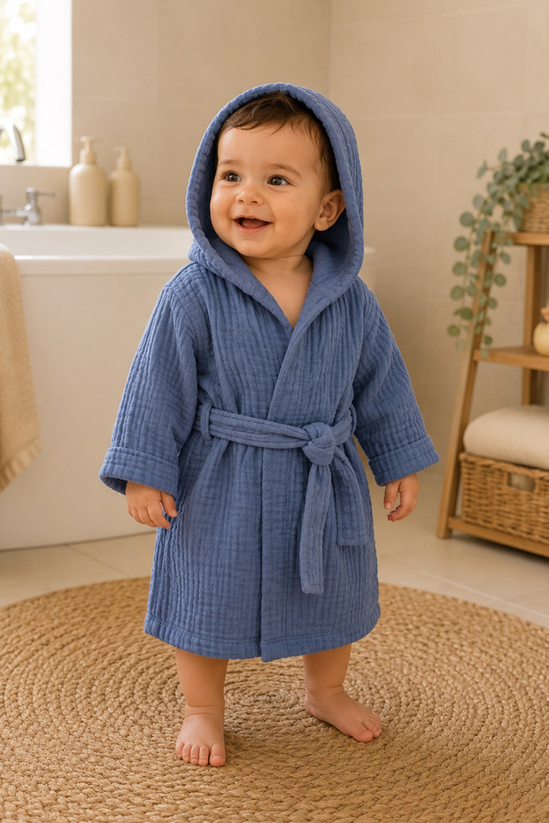 100% Cotton 4 Layer Muslin Baby Bathrobe
