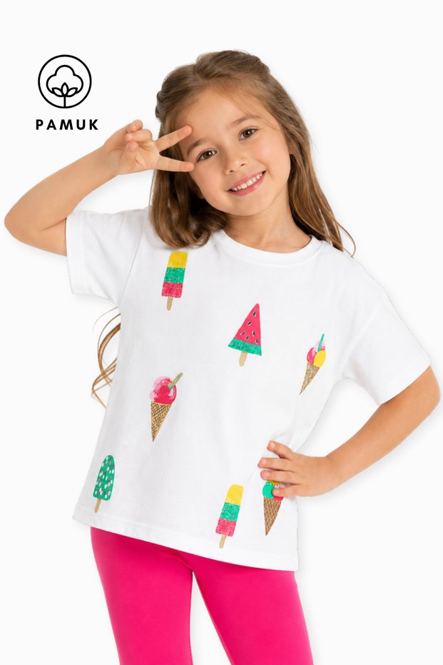 Ice Cream Printed Casual Short Sleeve Summer Girls' T-Shirt