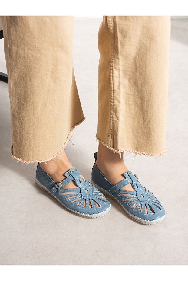 Shadow Blue Genuine Leather Women's Sandals