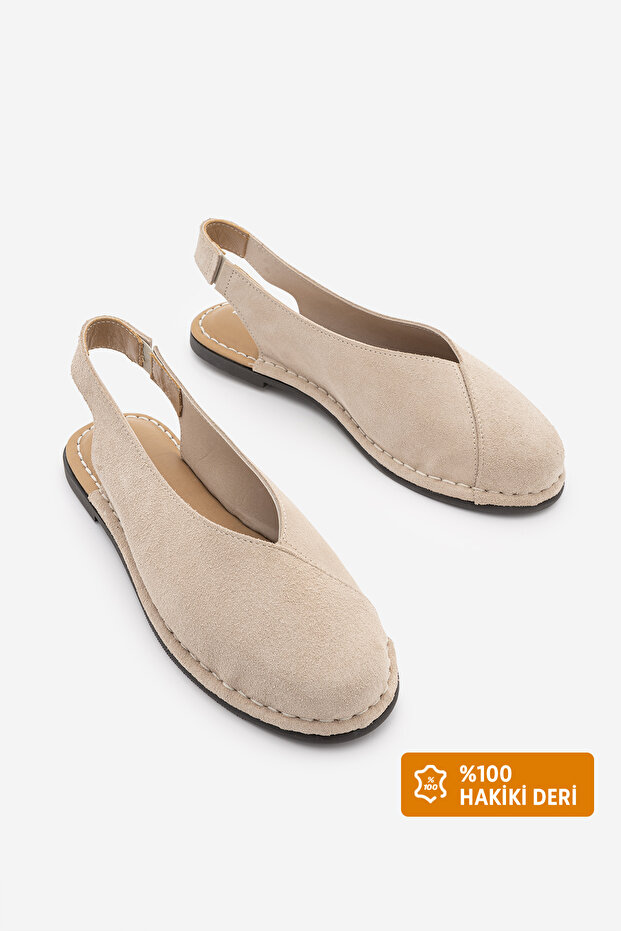 Women's Genuine Leather Closed-Front Sandals with Stitching Detail and Elastic, Dorlin Beige Suede