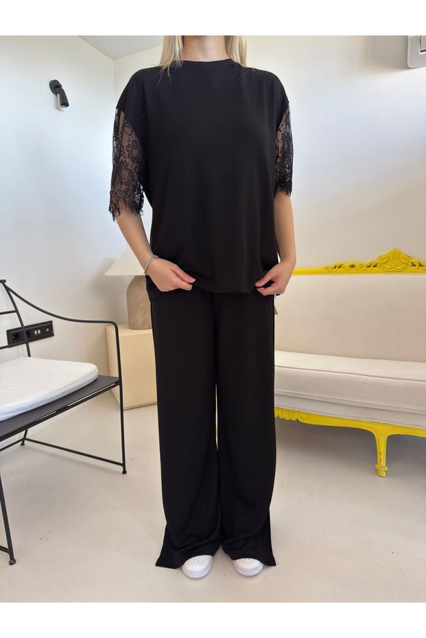 Black Lace-Trimmed Maria Modal Set
