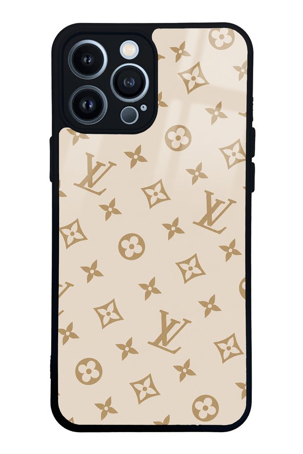 iPhone 13 Pro Max Cream Lv Design Glossy Phone Case