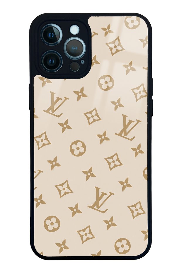 iPhone 12 Pro Max Cream Lv Design Glossy Phone Case