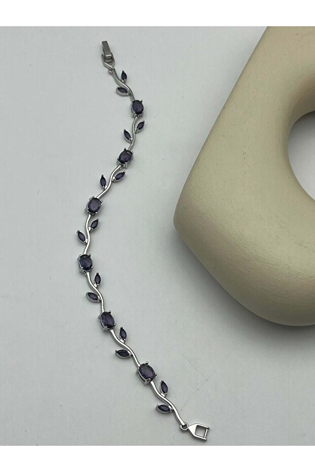 Silver Color Sapphire Stone Ivy Bracelet - 26Blks07