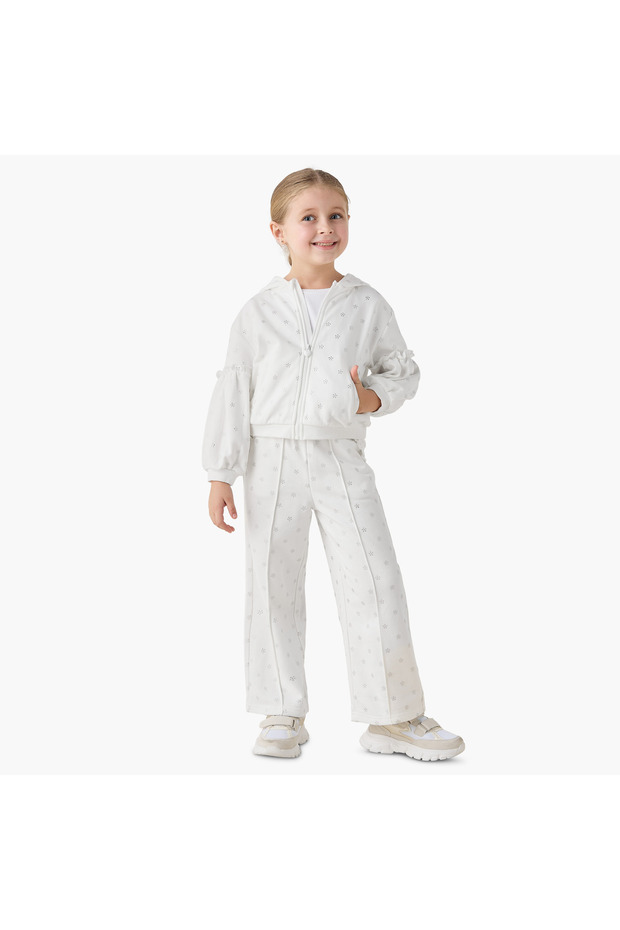 Hooded Long Sleeves Sweatshirt and Pants Set with Embellished Detail