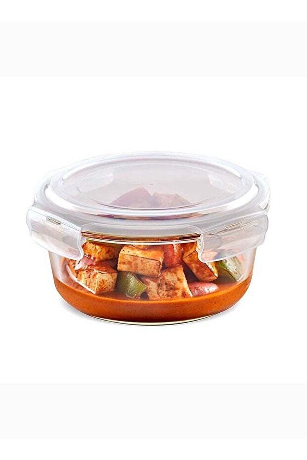 Klip-N-Store Round Glass Storage Container With Air Tight Lid Food Storage Container Microwave Safe Container 620 ml