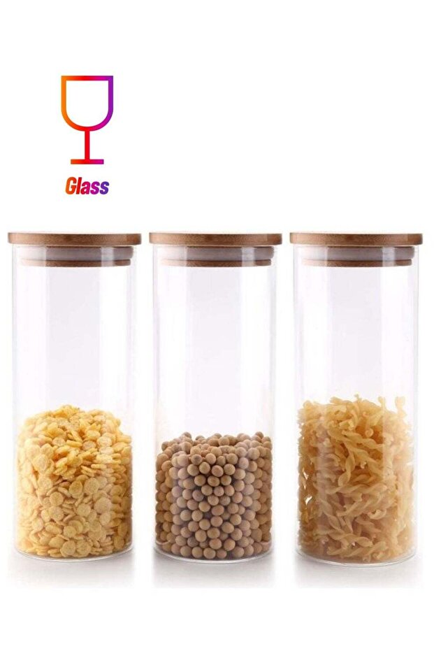 3Pcs -900 ML Borosilicate Glass Food Storage Jar with Bamboo Lid Clear 900ml