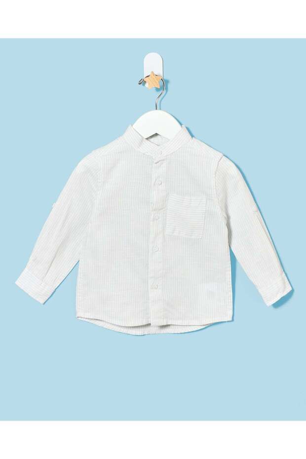 Infant Boys White Striped Mandarin Shirt