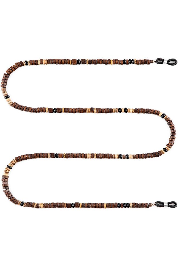 Bruno Unisex Eyewear Chain, Beaded Eyewear Chain, with Onyx & Wood, Handmade Adjustable Jewelry