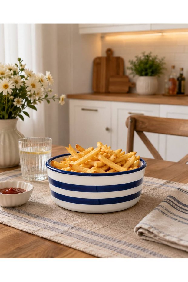 Modern Rhythm Series 14 cm Navy Blue Striped Pattern Multi-Purpose Bowl Ceramic Model 1 Piece Presentation Bowl