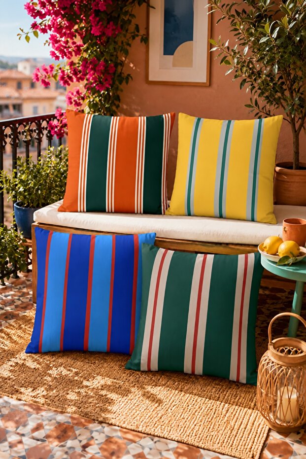 Modern Lines 1 Patterned 4-Piece Throw Pillow Cover Set