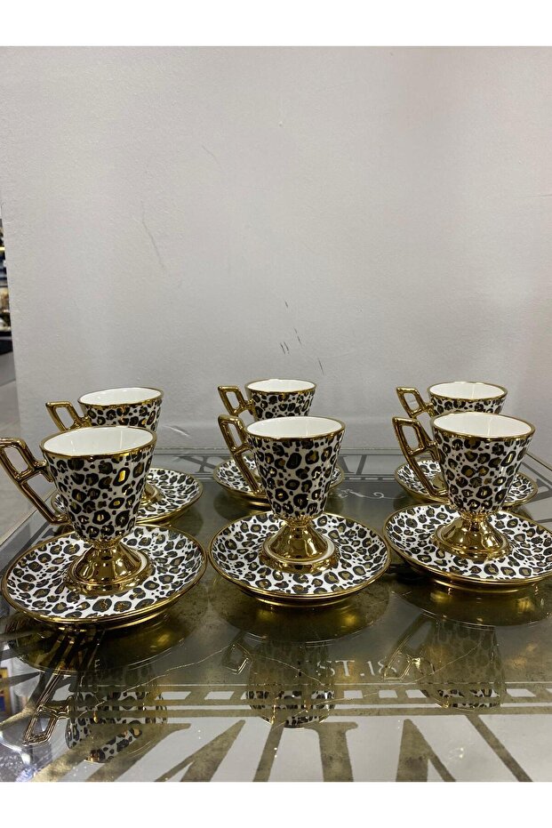 Melodi Gilded Porcelain Leopard Coffee Cup Set of 6