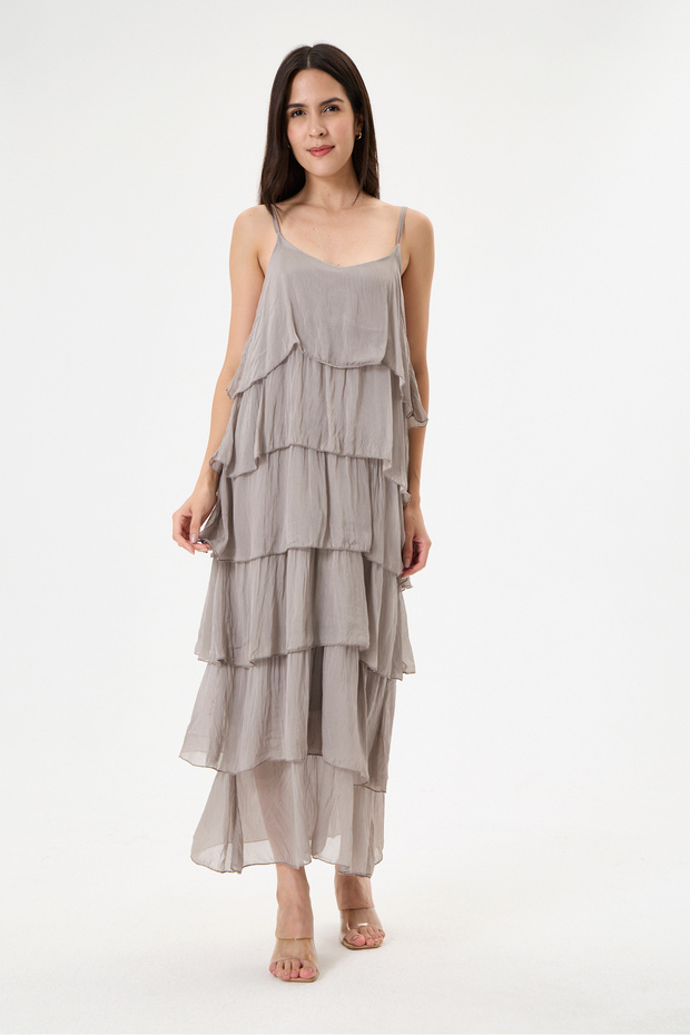Mink Italian Layered Adjustable Strap Lined Long Silk Dress Size 38 - 44