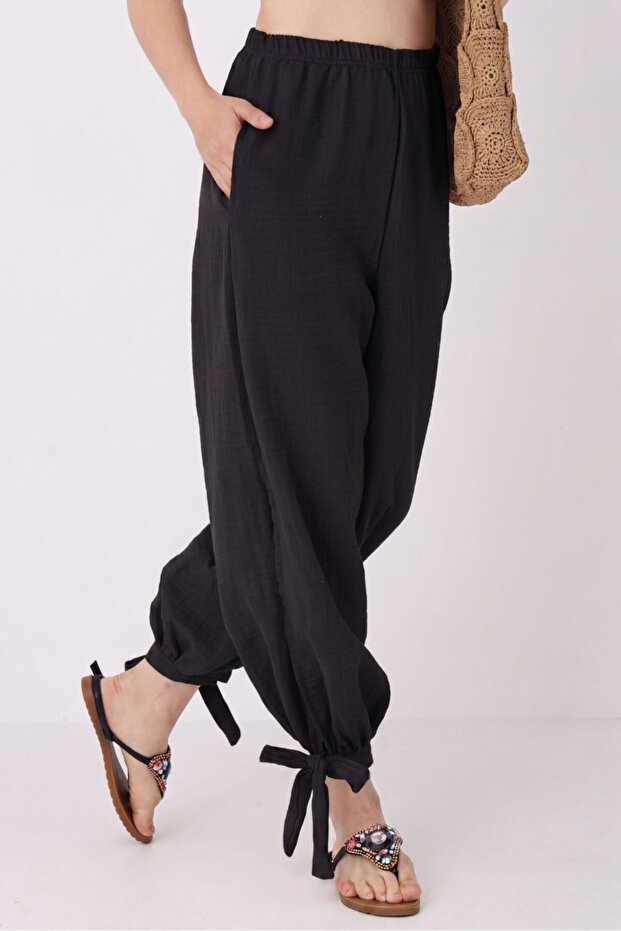 Women's Black Shalwar Trousers with Banding