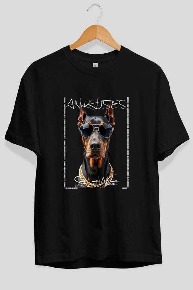 For Dog Lovers 12 Front Dog Prints Black Oversize T-Shirt 100% Cotton Unisex Dog Lover Premium Design
