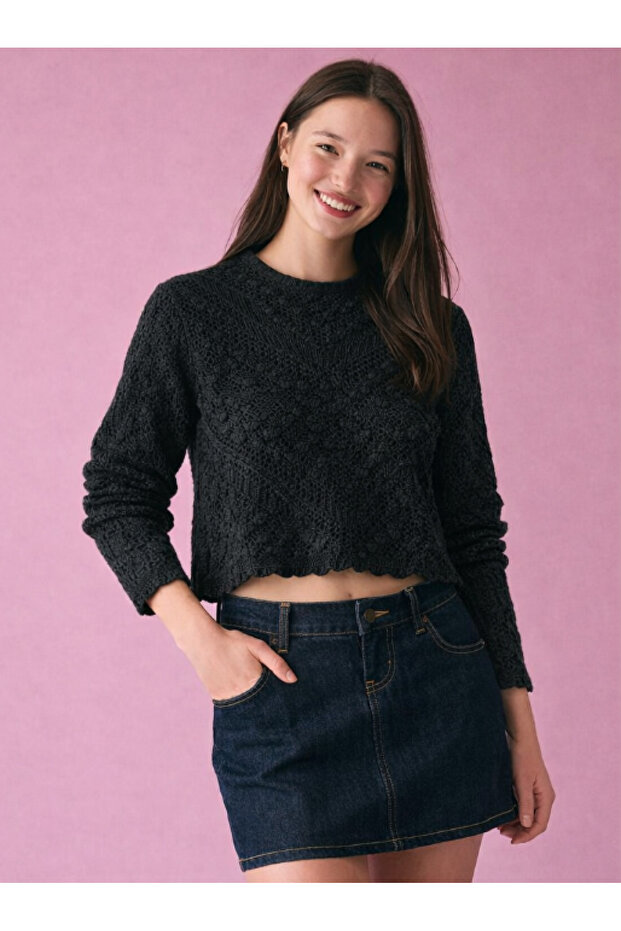 Embossed Pattern Openwork Sweater