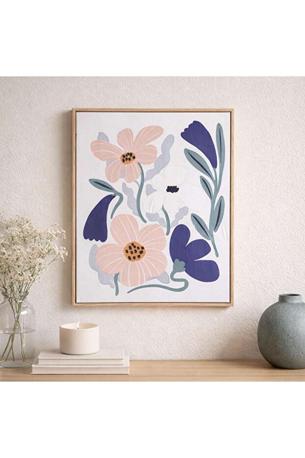 Myrtle Floral Printed Canvas Wall Art 40x50cm - Blue & Green
