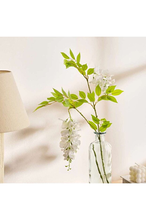 Pea Blossom Artificial Two Stem Spray H85cm - White