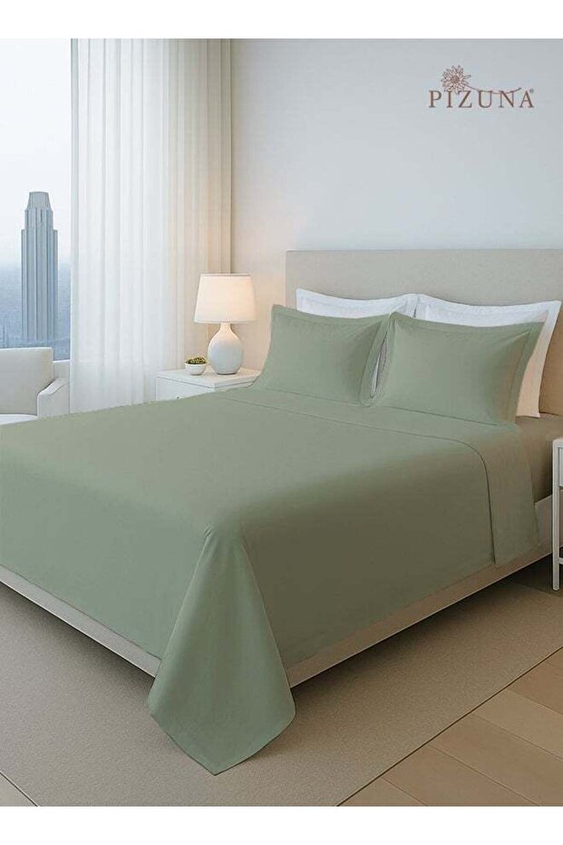 Pure Combed Cotton Bed Sheet Set Queen Size Sea Foam, 400 Thread Count Sateen Weave