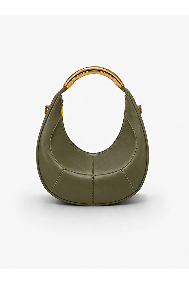 Women's Zippered Long Strap Khaki Handle Detailed Shoulder and Shoulder Bag