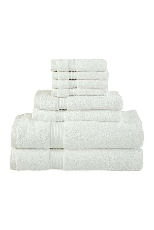 8-Piece Towel Set, 100% Combed Cotton 550 GSM, Quick Dry, Highly Absorbent, White