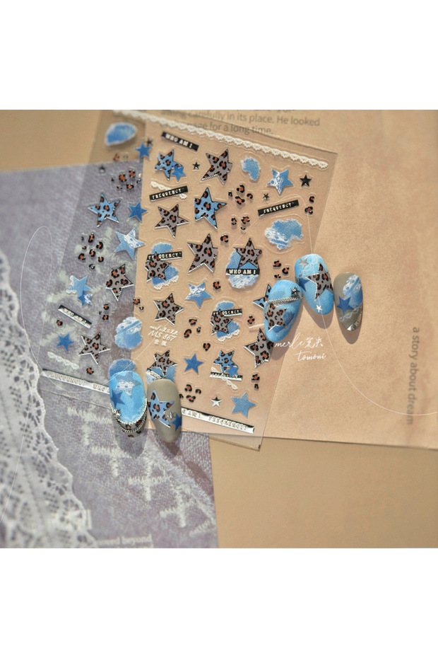 NAILFYOU MS867 1pcs 5D Retro Leopard Print Heart-shaped Nail Art Stickers Metal Nail Sticker Europea