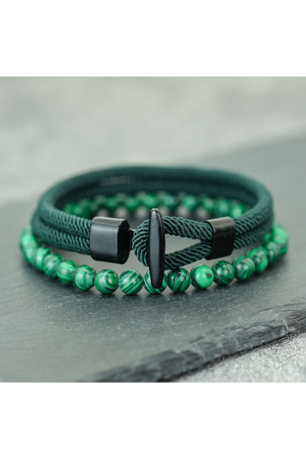 Green Fashion 2Pcs/Set Anchor Beaded Bracelet Men Hadnmade Bilayer String 6mm Stone Beads Braslet Ou