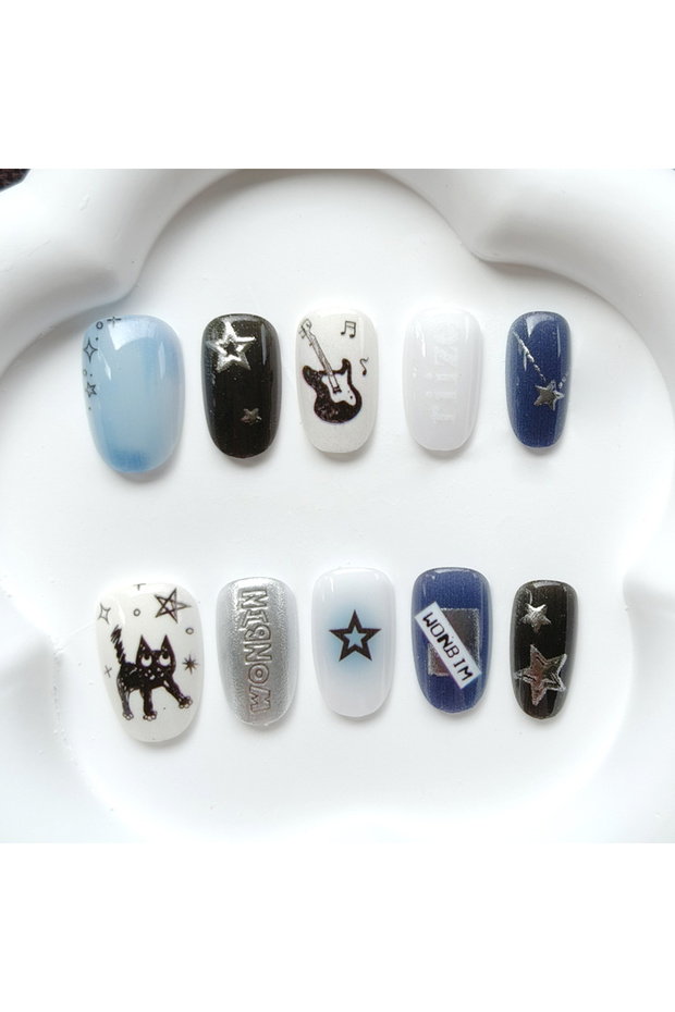As Picture-S 10Pcs Rock Cat Sweet and Cool INS Trend Style Press on Nails Nail Stickers False Nails