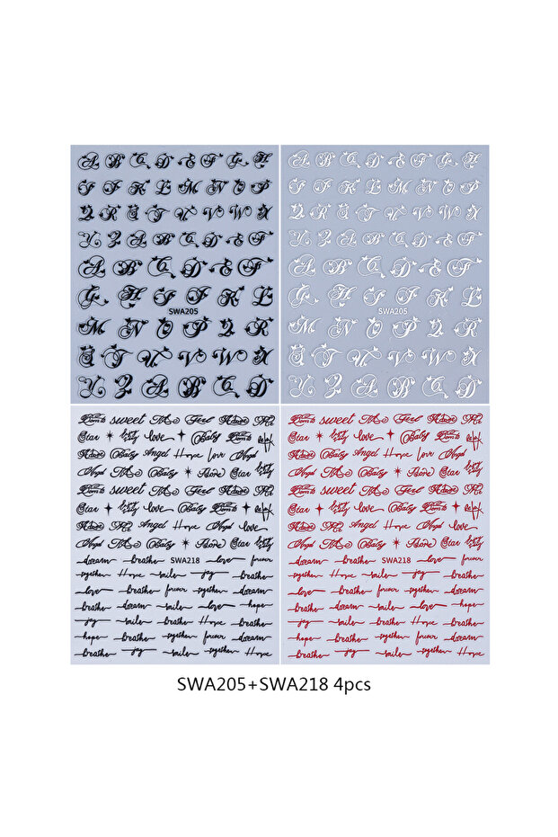SWA218 SWA205 4pcs 2/4pcs Gothic Style Letter Nail Stickers Y2K Cool Design English Letter Alphabet