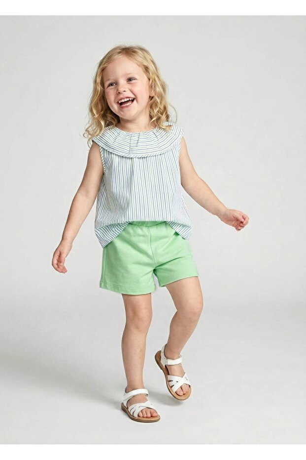 Volan Collar Summer Little Girl Blouse-Shorts Set