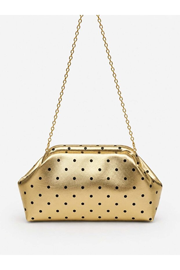 Gold Polka Dot Women's Polka Dot Chain Strap Clutch and Shoulder Bag