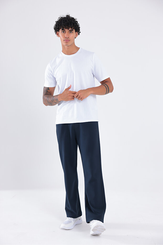 Modal Blend Wide Leg Men's Sports Sweatpants with Zipper Pockets