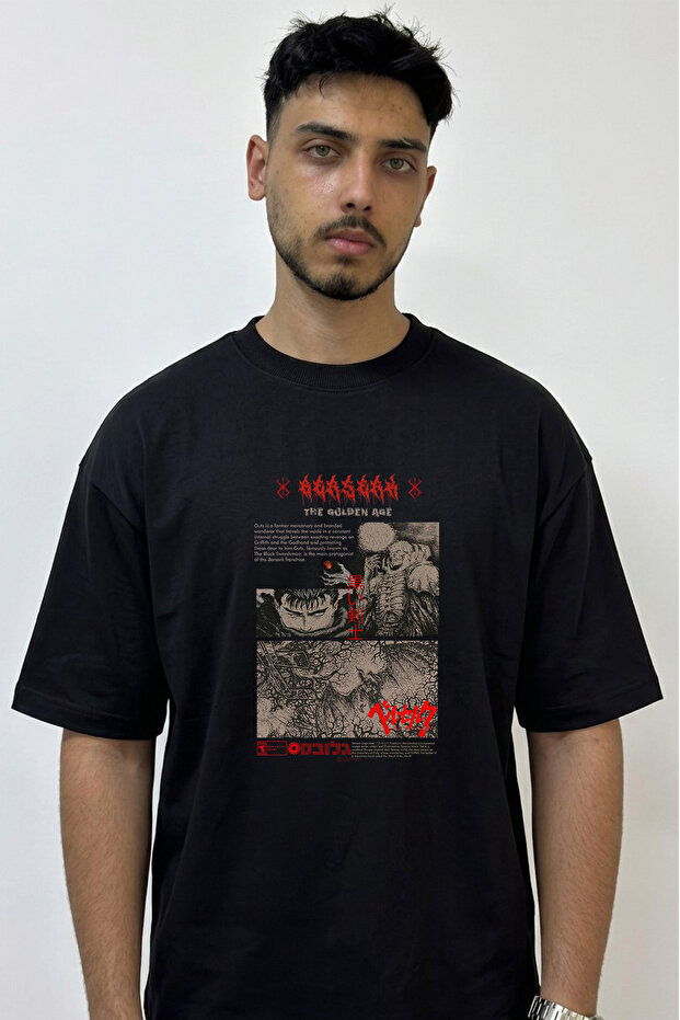 Guts Berserk_18 Design Printed Oversize Black T-Shirt