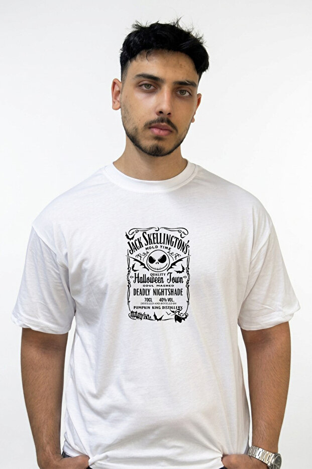 Jack Skellington_1 Design Printed Oversize White T-Shirt