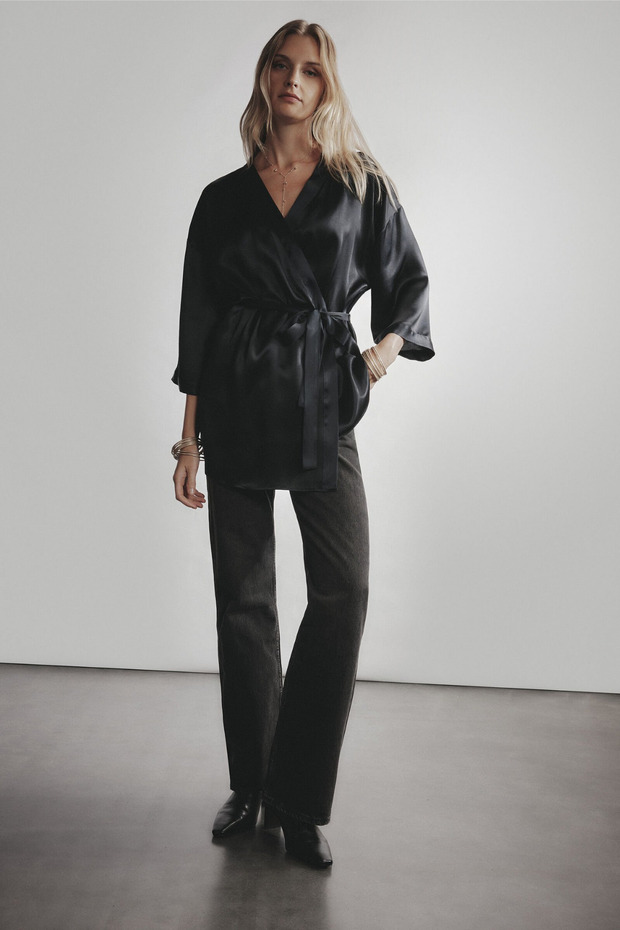 Silky Satin Black Short Plain Dressing Gown