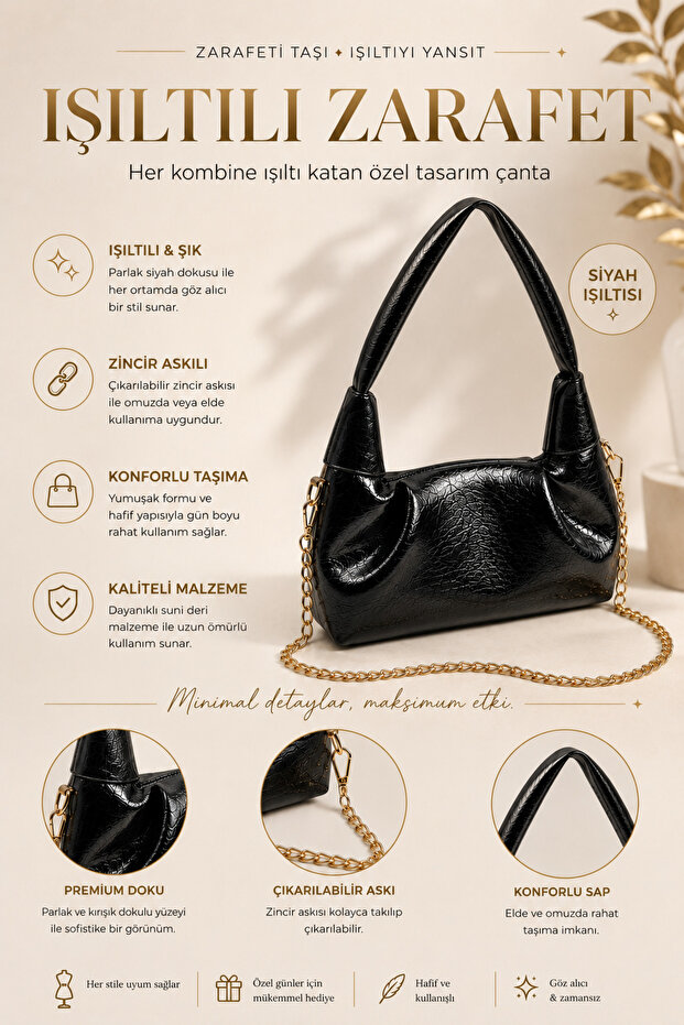 Women's Hand and Shoulder Bag, Suitable for Special Occasions, Etc., Has a Shoulder Chain Strap and Is Lined Inside.