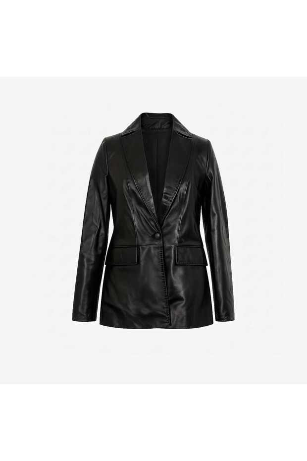 Genuine Leather Single Button Women's Blazer Jacket Bo-1942