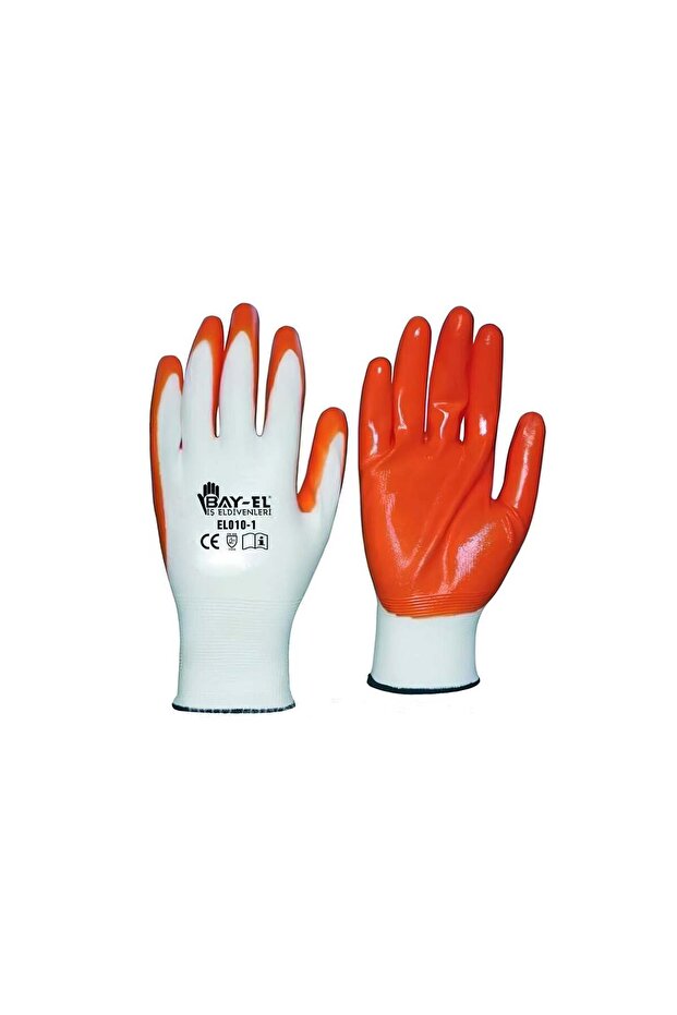 Orange Nitrile Coated Knitted White Nylon Gloves No:10 El003-1 Pair
