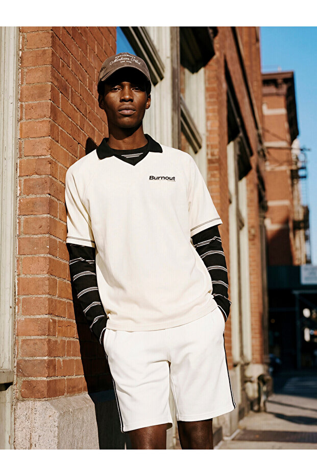 Nevavm Oversize Printed Men's Polo Neck T-Shirt with Difference