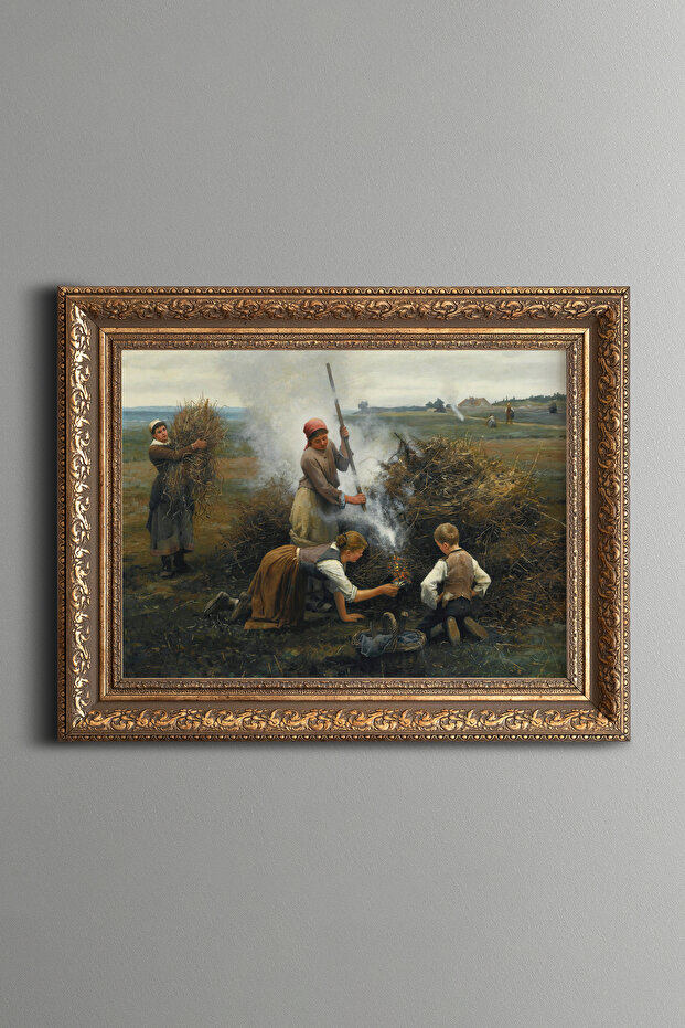 Ukrainian Peasants Trying to Start a Fire - Vintage Patterned Painting - Thick Model