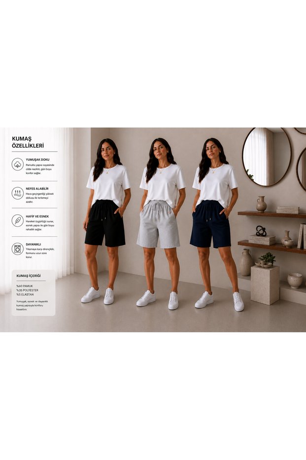 3-Pack Women's Shorts with Pocket Detail, Casual Use, Trendy and Comfortable Design