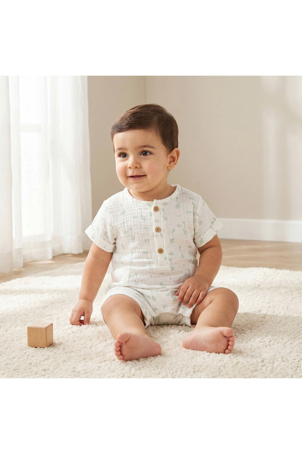 Crew Neck Short Sleeves Romper with Print