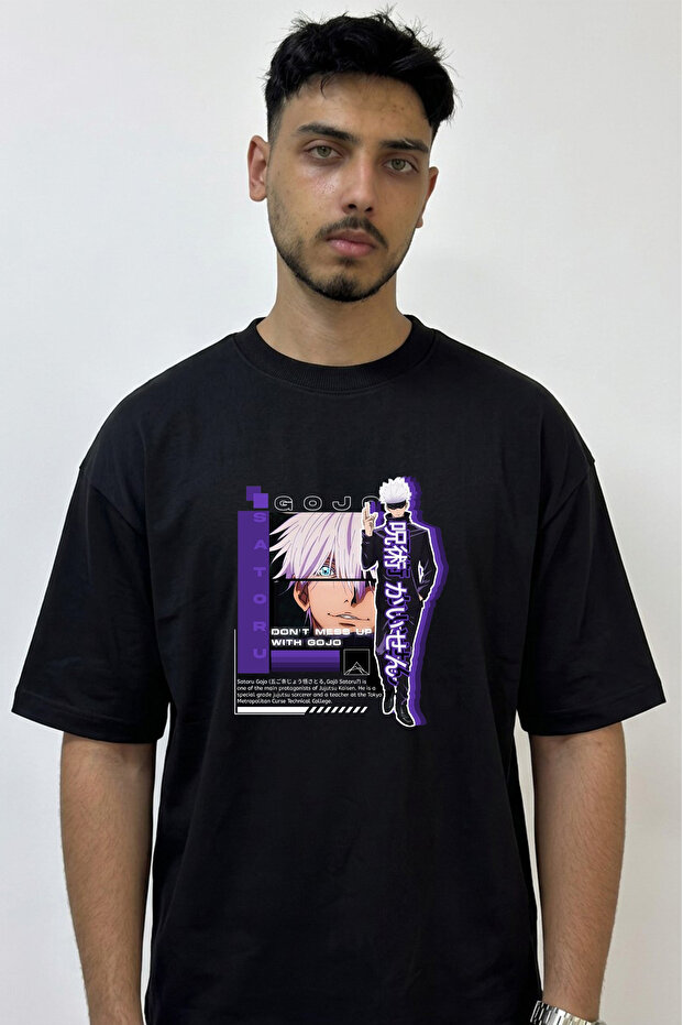 Gojo Satoru_32 Design Printed Oversize Black T-Shirt