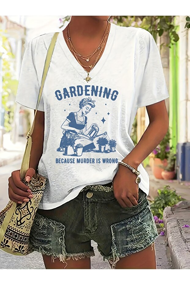 Women's Mix Printed V-Neck Sleeved Regular Fit Comfortable T-Shirt