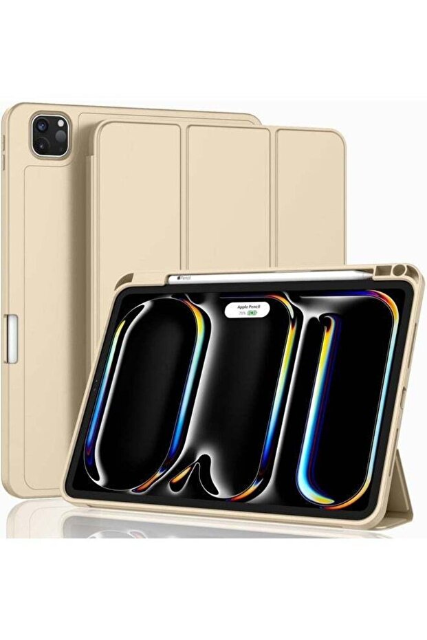 Gold 2024 iPad Pro 13" Smart Case: Pencil Holder, Touch ID Compatibility, Auto Wake/Sleep