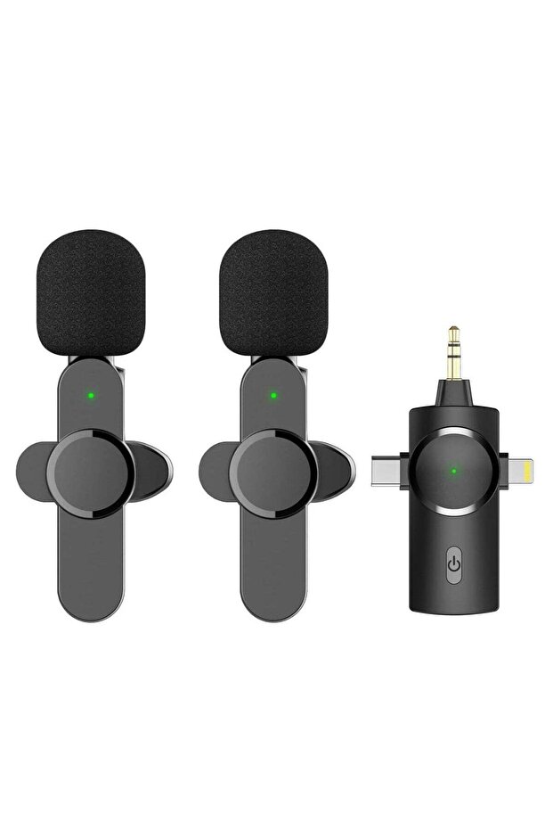 Dual Wireless Lavalier Lapel Microphone for iPhone, Android, Camera-Cordless Double Mics Plug-Play