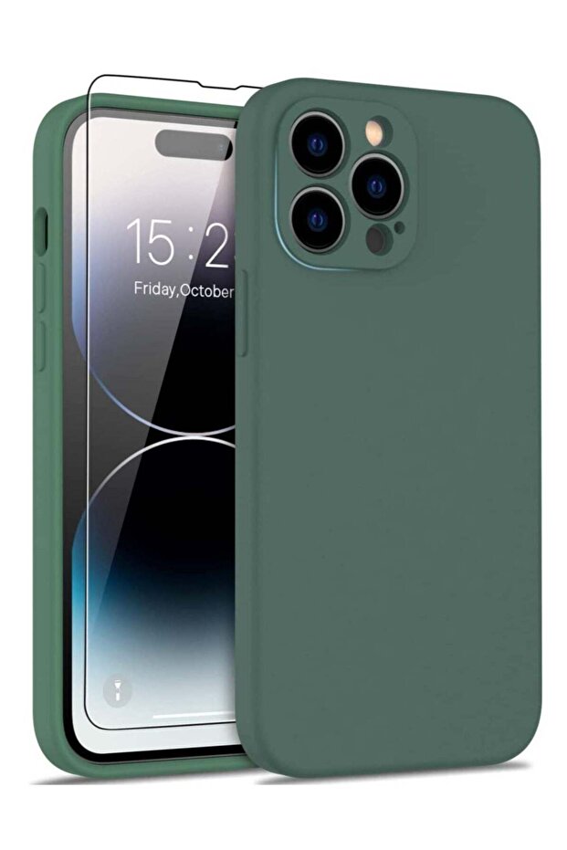 iPhone 14 Pro Max Case with Screen Protector,Enhance Camera Protection,Soft Flexible Silicone Gel Rubber Cover,Slim Fit Shockproof Protective Phone Case for iPhone 14 Pro Max 6.7" Dark Green
